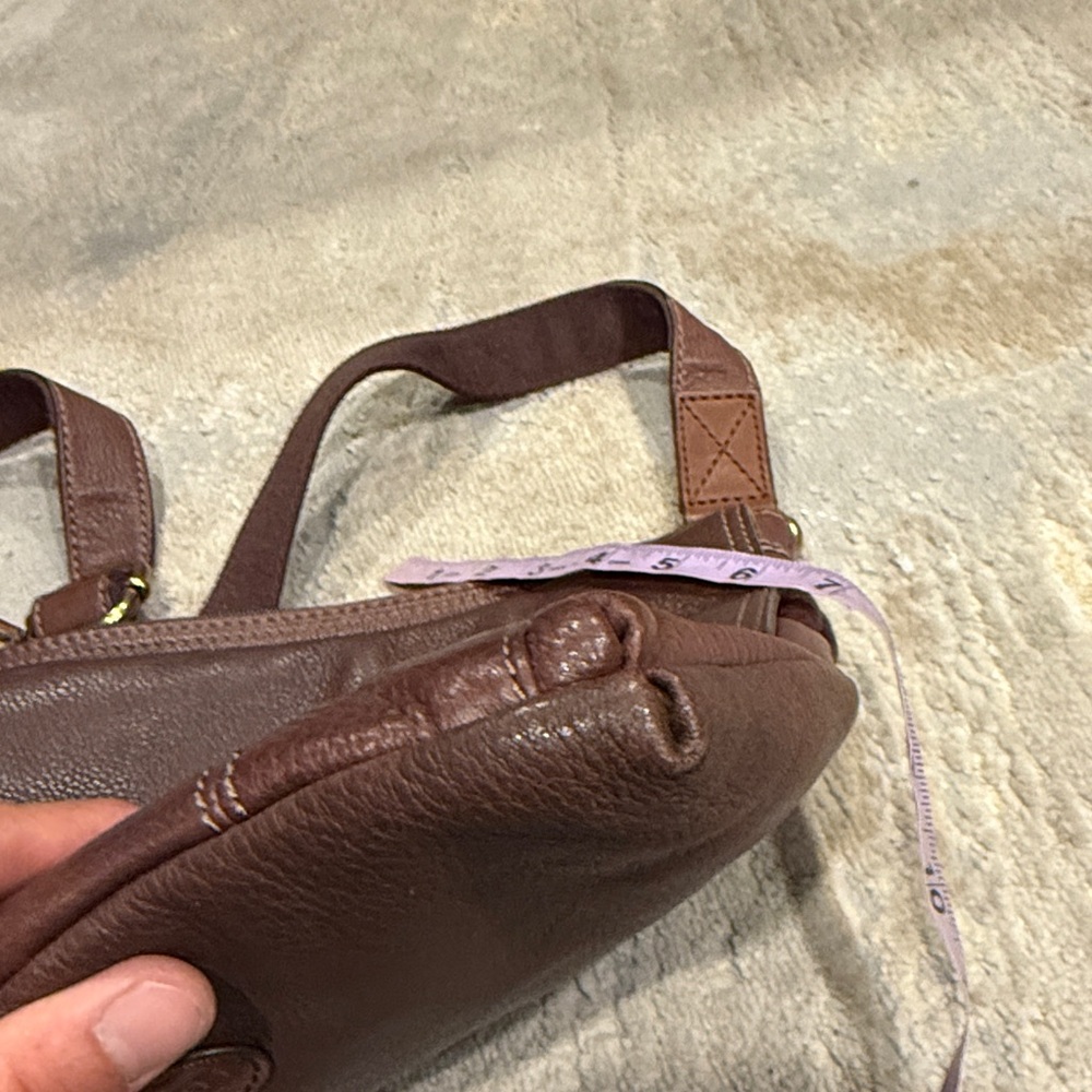 Fossil Morgan Traveler messenger bag brown pebbled leather with gold crossbody - Picture 14 of 14